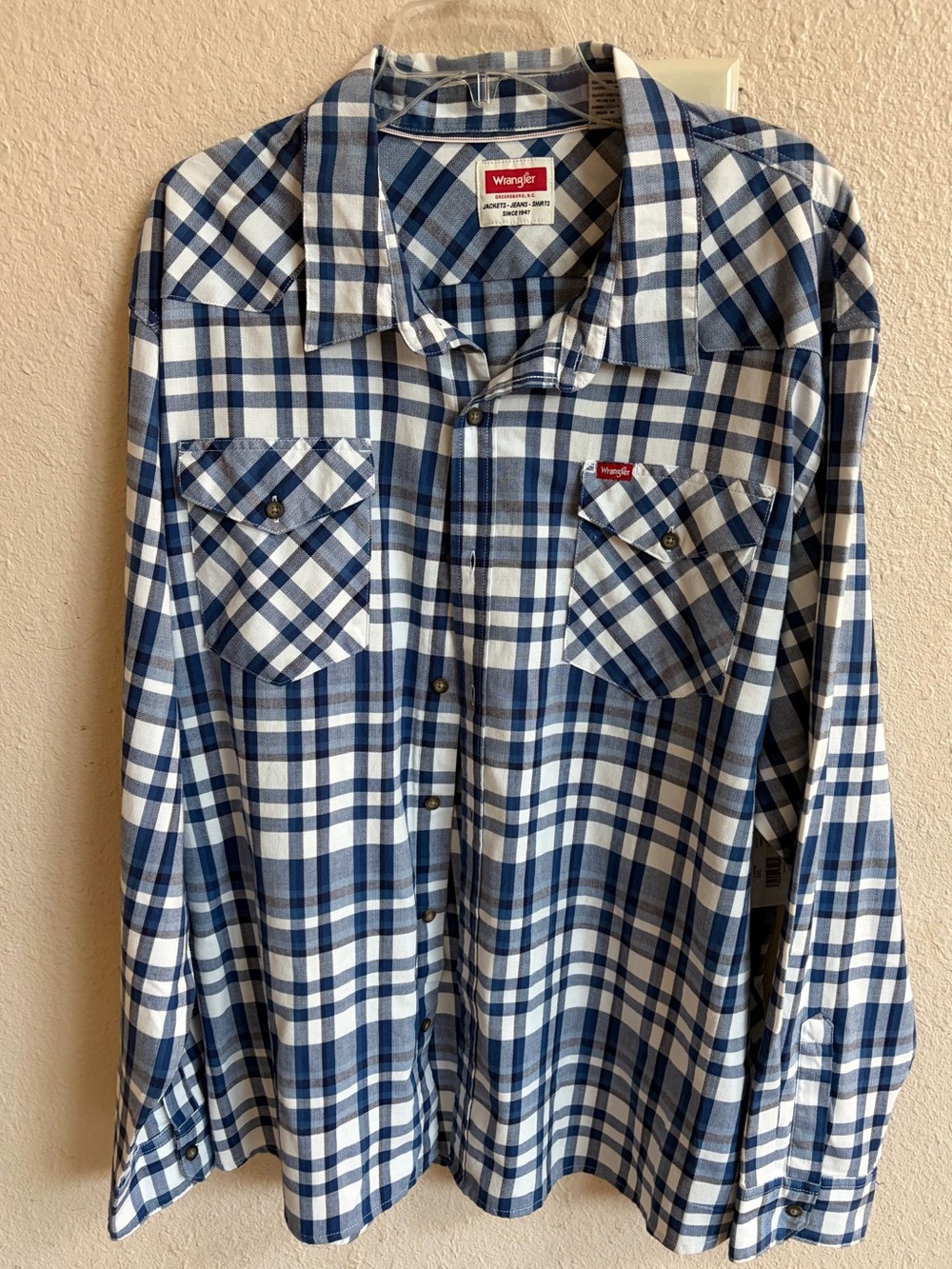 Wrangler Blue & White Plaid Button-Up Shirt men’s size 3XL NWT western